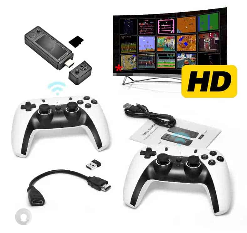 Super Console Retro Games Stick HDMI X3 1 High-quality retro gaming console with controllers and HDMI display.