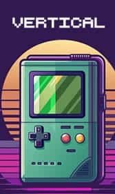 Retro handheld gaming device with colorful screen, perfect for arcade enthusiasts.