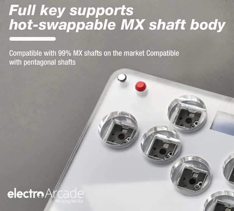 Hitbox Sallybox LED Arcade Fighting Stick WASD Controller 5 LED arcade fighting stick with hot-swappable buttons and compatible with MX shafts.