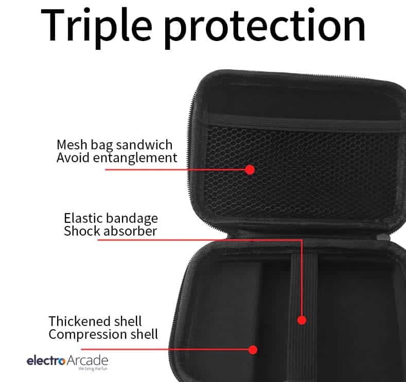 Anbernic RG40XX-V hard travel shell - case 2 Durable hard shell case with mesh bag, shock absorber, and compression shell.