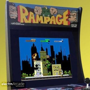 Arcade1Up Rampage arcade game with acrylic bezel upgrade for enhanced screen protection.