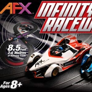 AFX Infinity slot car raceway starter set with 8.5 feet of track, ideal for ages 8+.