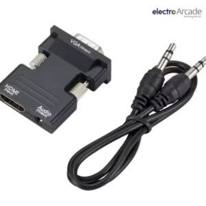 HDMI Female to VGA Male with 3.5mm Audio Cable for Display and Sound.
