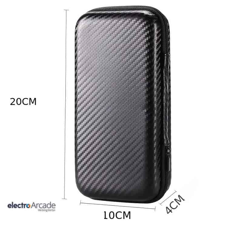 Trimui Smart Pro protective travel shell - case 2 Protective travel shell case for electronic devices, black carbon fiber design.