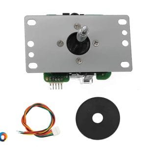 Electronic arcade component with circuit board, wiring, and mounting plate.