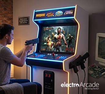 Retro arcade machine blending classic gaming with modern technology for immersive entertainment.